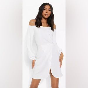 NW Boohoo Linen Off the Shoulder Mini Dress